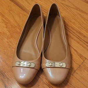 Coach Patent Leather Oswald Flats, Nude with Gold Accents, Size 10